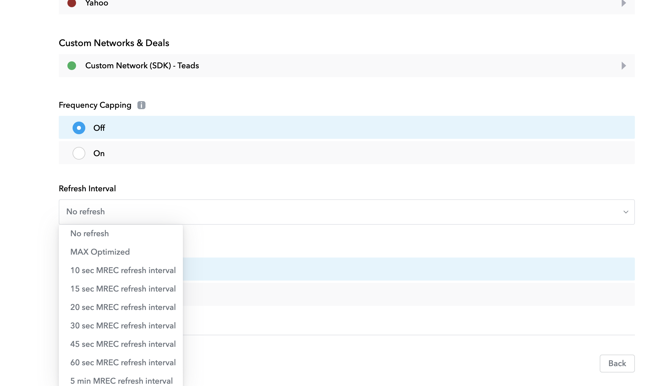 refresh interval settings.
